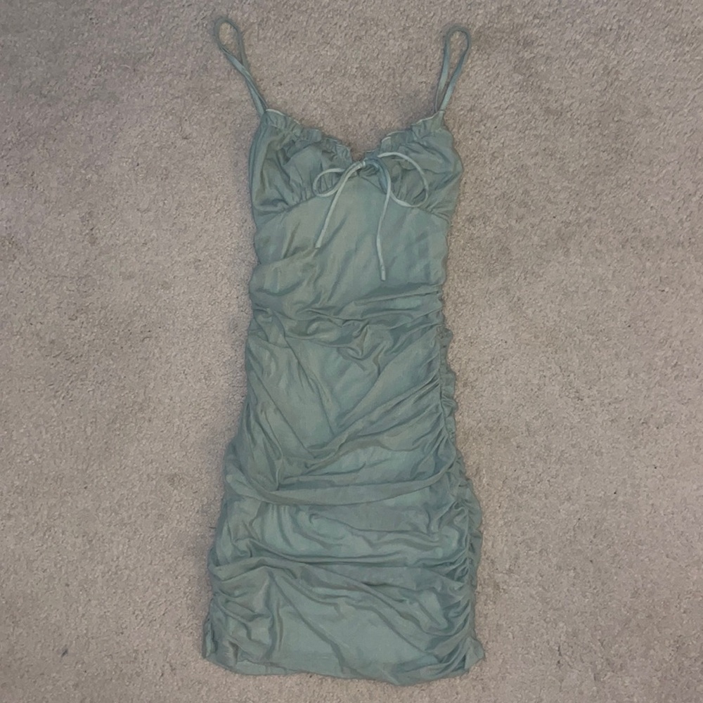 Mint Green Ruched Mini Dress - Picture 2 of 3